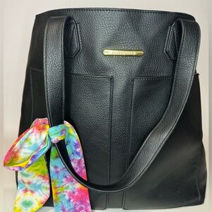 Steve Madden Black tote Bag purse Large with Accent Scarf
